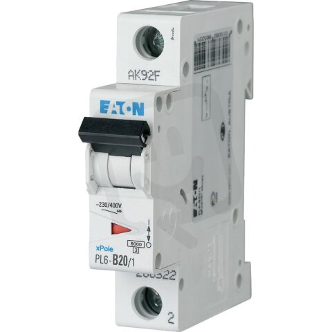 Jistič PL6-D20/1 char D, 1-pólový, 6kA, 20A EATON 286546