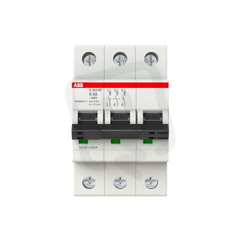 ABB S203MT-K6, třífázový jistič,  6A, K, 10kA, určeno pro drážní aplikace