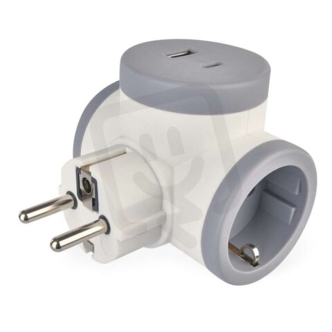 Rozbočovací zásuvka 2×, 1×USB-A+1×USB-C, bílo-šedá EMOS P0077PD