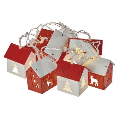 LED vánoční girlanda - domky, 2xAA, teplá bílá, časovač