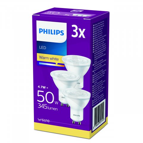 Philips LED žárovka sada 3ks 3,8-50W GU10 380m 2700K