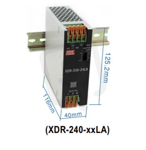Napájecí zdroj na DIN 240W 12V MEAN WELL XDR-240-12LA