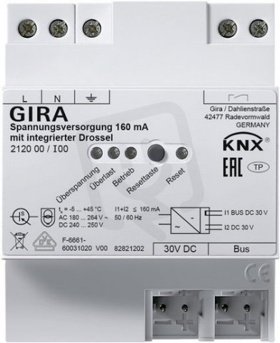 Stand.napájení 160 mA tlumivkou KNX p.na l. DIN GIRA 212000
