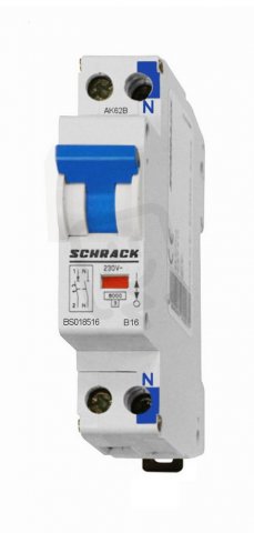 Instalační jistič 6 kA, B 16A, 1+N, 1TE SCHRACK BS018516--