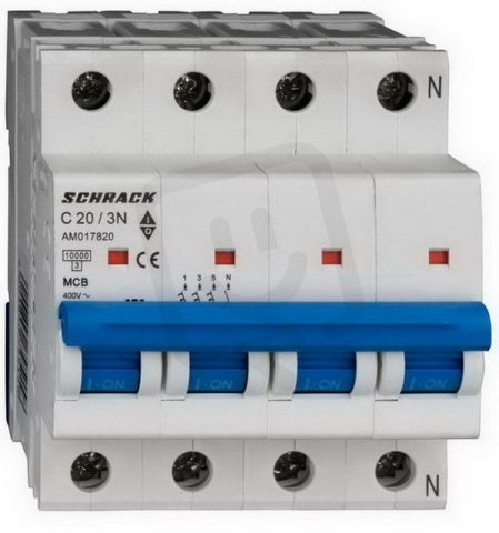 Instalační jistič AMPARO 10kA, C 20A, 3+N SCHRACK AM017820--