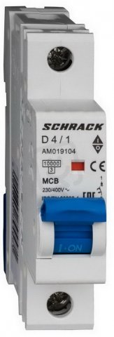 Instalační jistič AMPARO 10kA, D 4A, 1P SCHRACK AM019104--