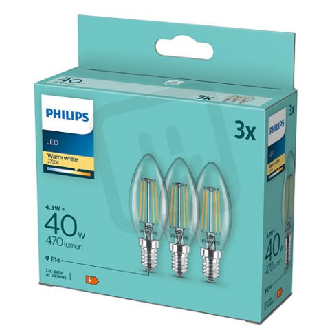 Philips LED žárovka classic sada 3ks 40W B35 E14 WW CL