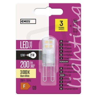 Emos ZQ9524 LED CLS JC 1,9W(21W) 200lm G9 WW /1525736204/