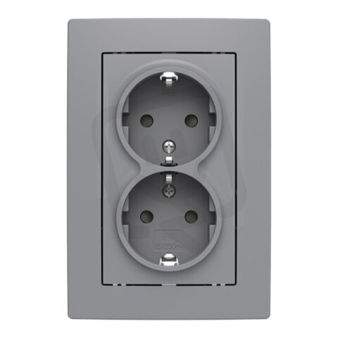 Dvojzásuvka ABB ZONI s clonkami, bezšroub., šedá / bílá 5522T-C03458 141