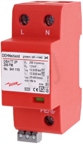 Kombinovaný svodič DEHNshield typ 1+2 pro jednofázové sítě TT a TN 941115