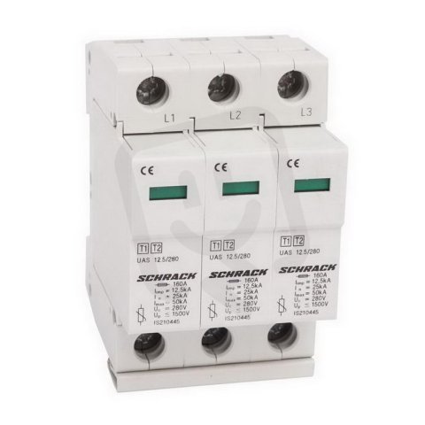 Svodič přepětí T1+2/BC kompletní 3p 12,5kA/280V série UAS SCHRACK IS210448--