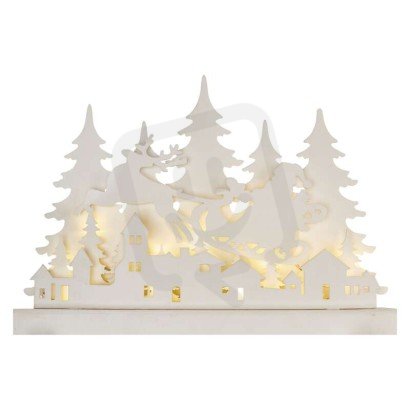 LED dekorace dřevěná vánoční vesnička 31 cm 2x AA vnitřní teplá bílá časovač