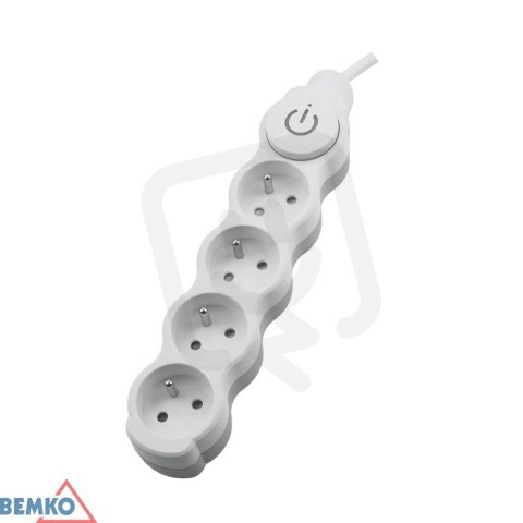 Prodlužovací přívod 4x2p+Z, 250V, 3x1,5mm, 16A bílá 3m s vypínačem BEMKO 102111