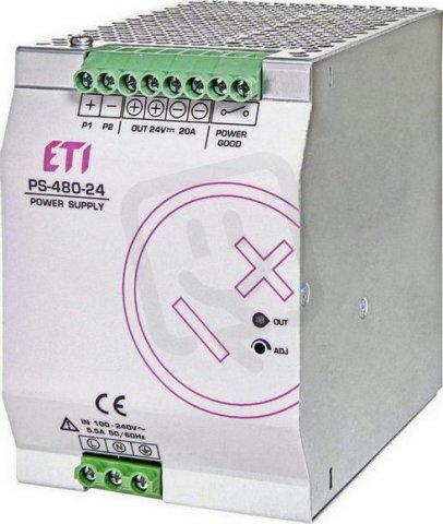 Napájecí zdroj PS-480-25 100-240V AC/140-340VDC 20A 24-28V DC 480W ETI 004656684