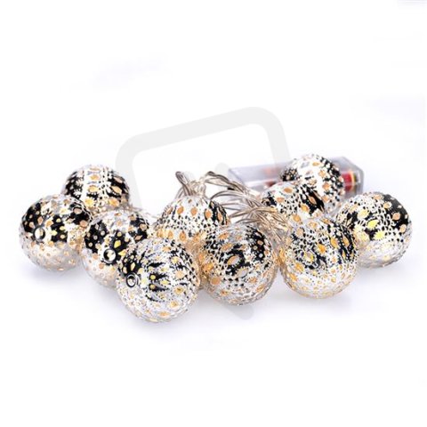 LED řetěz vánoční koule stříbrné, 10LED řetěz, 1m, 2x AA, IP20  SOLIGHT 1V207-S