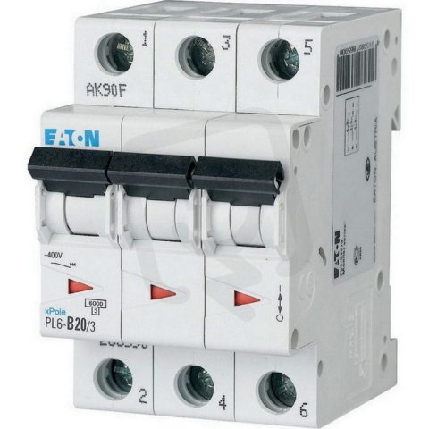 Jistič PL6-D20/3 char D, 3-pólový, 6kA, 20A EATON 286614