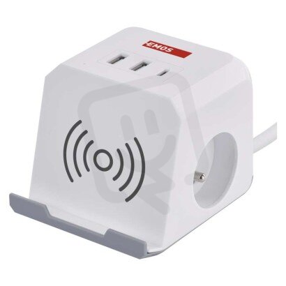 Prodlužovací kabel kostka 2 m 2 zásuvky bílý 2×USB-A 1×USB-C+Qi 1,5 mm2 P0212CQ
