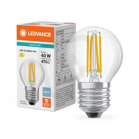 Světelný zdroj LED CLASSIC P V 3.4W 865 Clear E27 LEDVANCE 4099854848032