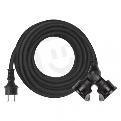 Venkovní prodlužovací kabel 15 m 2 zásuvky černý guma 230 V 1,5mm2 EMOS P0602