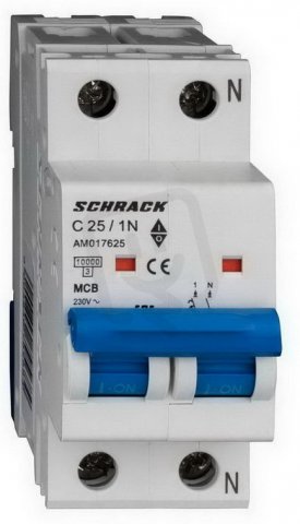 Instalační jistič AMPARO 10kA, C 25A, 1+N SCHRACK AM017625--