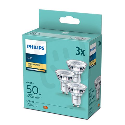 LED žárovka PHILIPS sada 3ks Classic 50W GU10 WW 36D ND