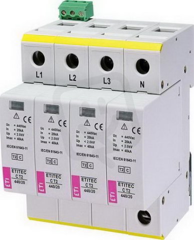 Svodič přepětí  ETITEC C T2 440/20 4+0 RC síť IT ETI 002440408