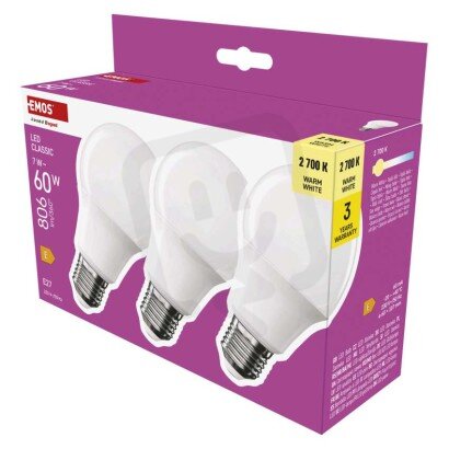 LED žárovka Classic A60 E27 7 W (60 W) 806lm teplá bílá EMOS ZQ5E41.3
