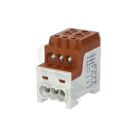 Blok pro rozdělení fází UVB 200 L B 1pól. 200A AL/CU 1000V hnědý na DIN 1003210