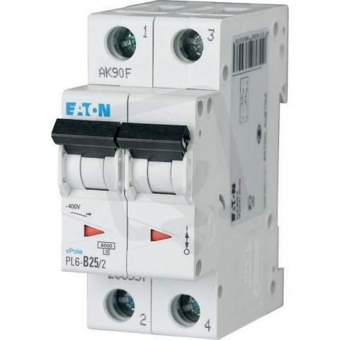 Jistič PL6-D25/2 char D, 2-pólový, 6kA, 25A EATON 286581