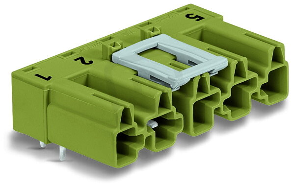 Konektor na desky plošných spojů, úhlové, 5pól., světle zelená