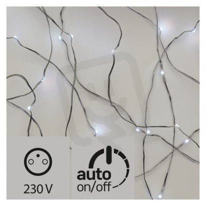 LED vánoční řetěz stříbrný nano, 4m, IP44, studená bílá, časovač