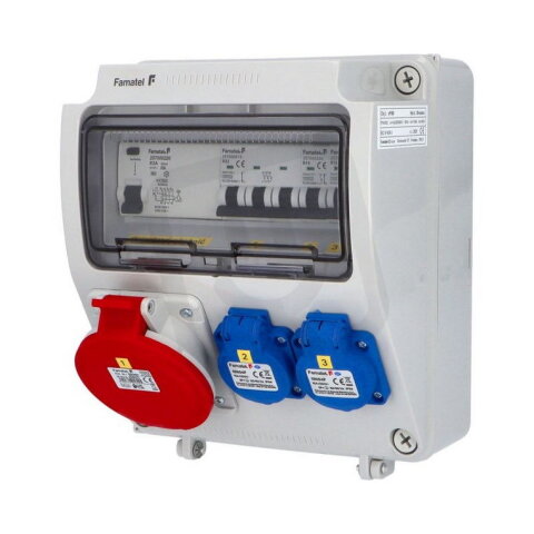 Zásuvková skříň FAMATEL vf190-4pol IP54 jištěná s chráničem 63/4/003-A