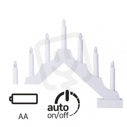LED vánoční svícen bílý, 2xAA, teplá bílá, časovač