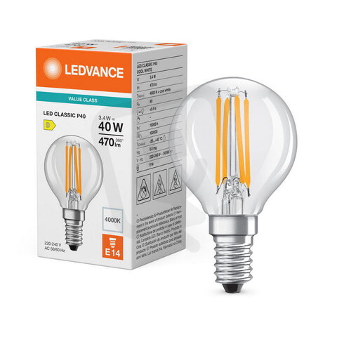 Světelný zdroj LED CLASSIC P V 3.4W 840 Clear E14 LEDVANCE 4099854785283