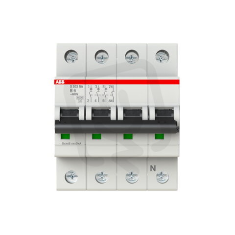 S203-B6NA jistič 3F odpojení N vodiče (3+NA) 6 A char. B 6kA ABB 2CDS253103R0065