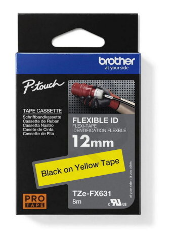 Páska BROTHER TZe-FX631,  žlutá/černá, 12 mm,  s flexibilní páskou