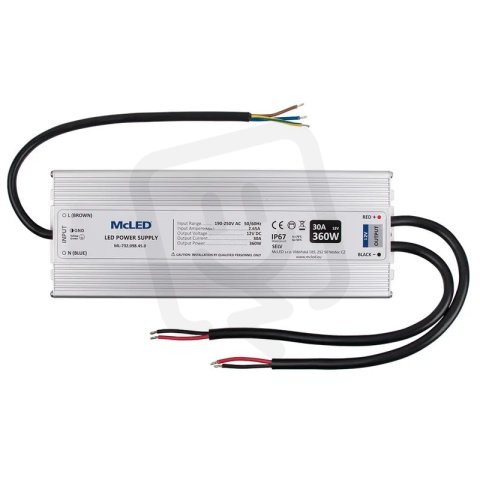 Napájecí zdroj 360W, DC12V/30A, IP67, hliníkové provedení MCLED ML-732.098.45.0