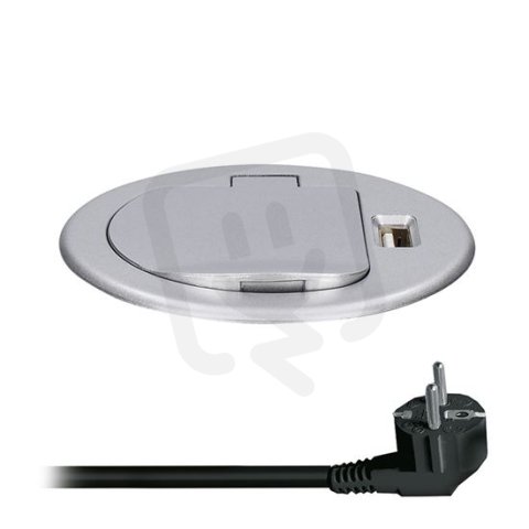 1z + 1x USB-A vestavná zásuvka, 2m, stříbrná SOLIGHT PP122