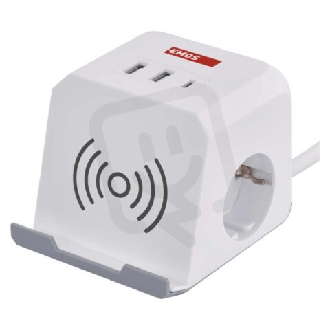 Prodlužovací kabel kostka 2 m 2 zásuvky bílý 2×USB-A+1×USB-C+Qi 1,5 mm2