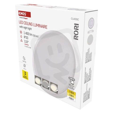 LED přisazené svítidlo RORI kruhové, bílé, 17W, se změnou CCT EMOS ZM4400