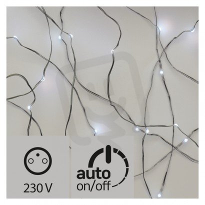 LED vánoční řetěz stříbrný nano, 10m, IP44, studená bílá, časovač