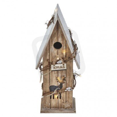 LED vánoční domek dřevěný, 33cm, 2xAA, teplá bílá, časovač