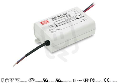 Proudový zdroj pro LED 17W 1050mA MEAN WELL PLD-16-1050B