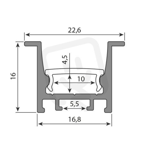 Vestavný hliníkový profil VU 22x16mm bez difuzoru 2m MCLED ML-761.453.04.2