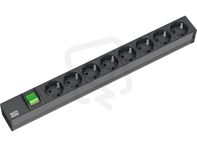 Bachman 333.505 19'' 1U 8xCEE7/3 black 1xswitch power 2,0m CEE7/7