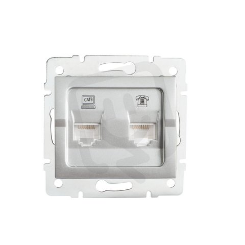 Zásuvka datová-telefonní LOGI RJ45Cat 6 + RJ11 25231 Kanlux stříbrná
