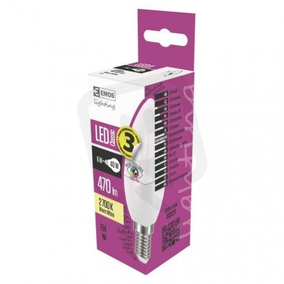 LED žárovka Classic 6W(40W) 470lm E14 WW Ra96 candle Emos teplá bílá