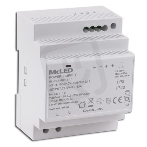 Napájecí zdroj 90W, DC24V/3,83A, IP20, na DIN lištu MCLED ML-732.080.11.1