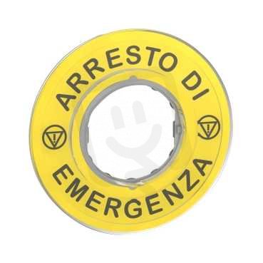 Schneider ZBY9620 3D kruhový štítek pro nouzové zastavení, -ARRESTO DE EMERGENZA