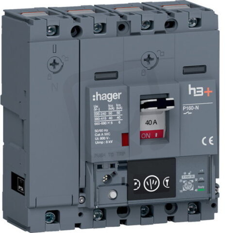 Kompaktní jistič h3+ P160 Energy 40 kA, 4-pólový, In 40 A HAGER HNS041NC